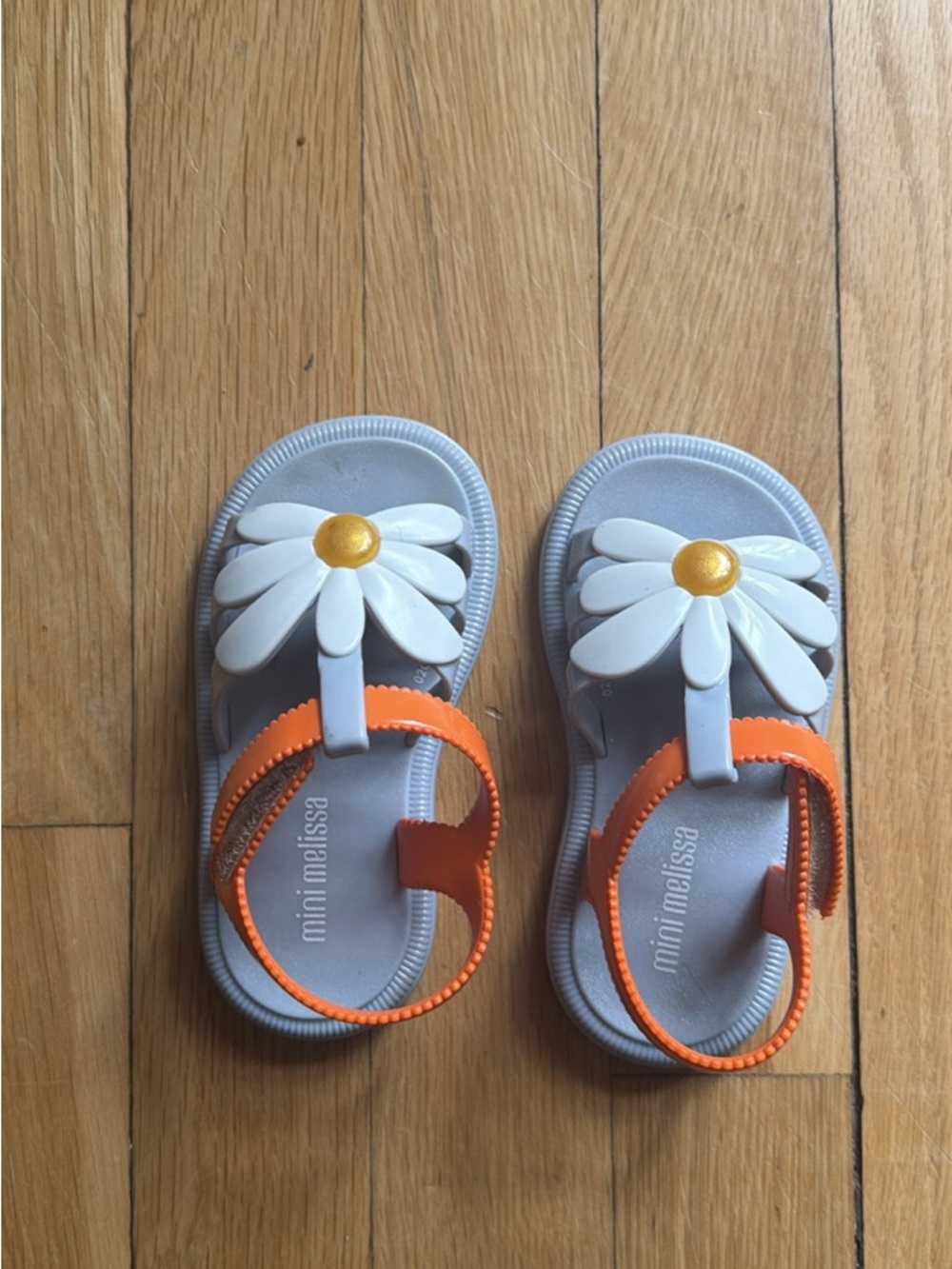 Mini Melissa White Daisy Sandals with Orange Straps